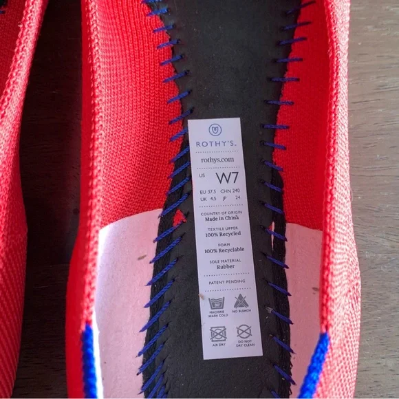 ROTHY’s Red and Blue Lined Round Toe Ballet Comfort Flats size 7 - Picture 5 of 6